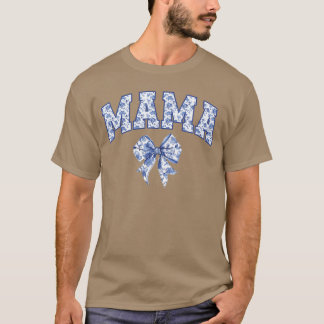 Mama Coquetteoile Blue Bow Floral Family Matching  T Shirt