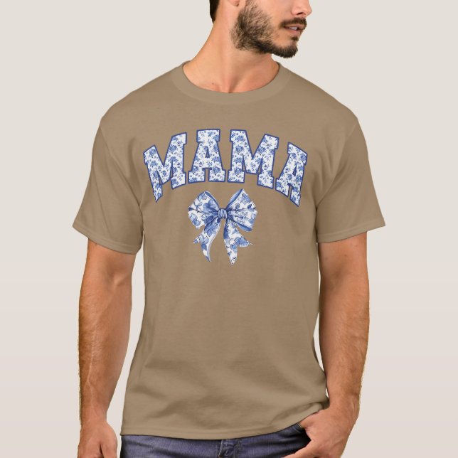 Mama Coquetteoile Blue Bow Floral Family Matching  T Shirt (Framsida)