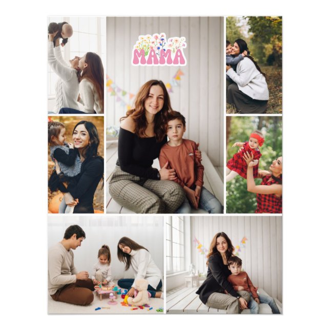 Mama Custom Photo Collage Stretched Canvas Print Fototryck (Framsidan)