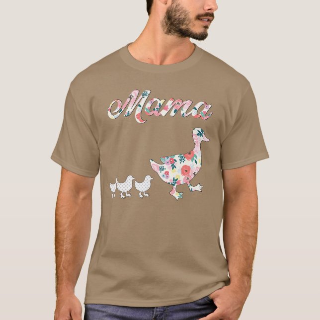 Mama Duck Mama Duck and 3 Ducklings Floral Mom of  T Shirt (Framsida)