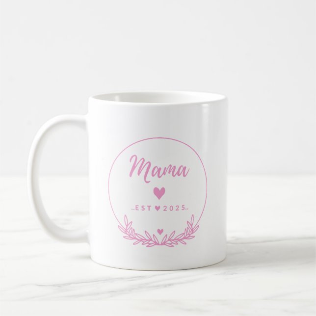 Mama Est.2025 shirt -Mother gift Pink Minimal -  Kaffemugg (Vänster)