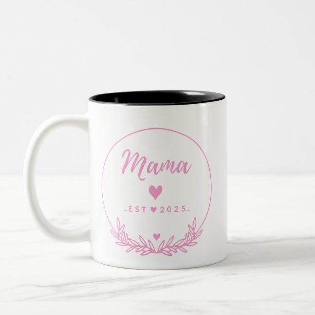 Mama Est.2025 shirt -Mother gift Pink Minimal -  Två-Tonad Mugg (Vänster)