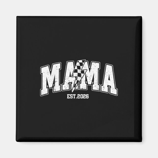 Mama Est 2026 Graviditets Tillkännagivande Blixt Magnet (Framsidan)