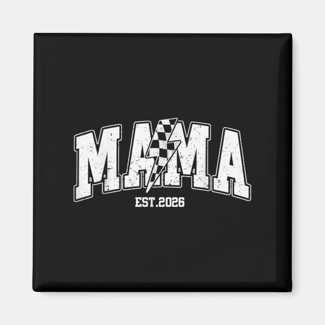 Mama Est 2026 Graviditets Tillkännagivande Blixt Magnet (Framsidan)