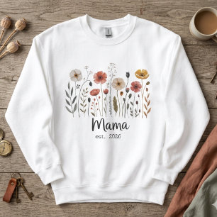 Mama Est År Vildblomma Botanisk Blommig Design T Shirt
