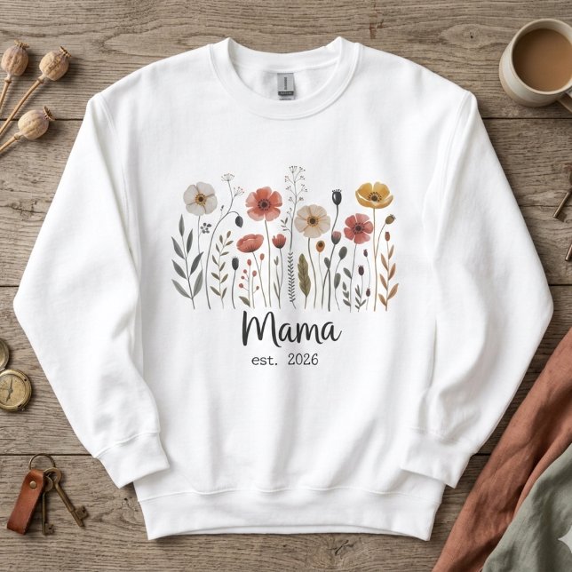 Mama Est År Vildblomma Botanisk Blommig Design T Shirt (Skapare uppladdad)