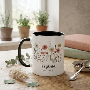 Mama Est Blommig Års Botanisk Vildblomma Konst Mugg