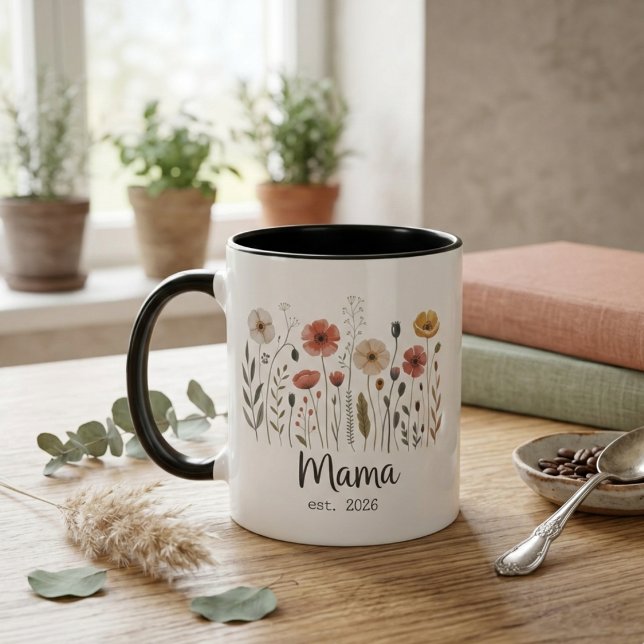 Mama Est Blommig Års Botanisk Vildblomma Konst Mugg (Skapare uppladdad)