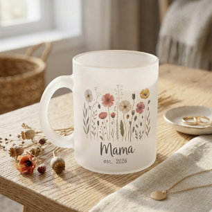 Mama Est Blommig Års Vildblomma Konstverk Frostad Glasmugg