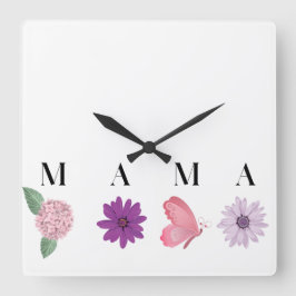 Mama Floral and  Elegant Gift for Mom Fyrkantig Klocka