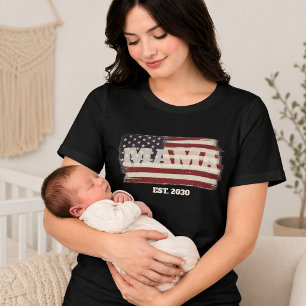 MAMA Grundad År Amerikansk Flagga T Shirt