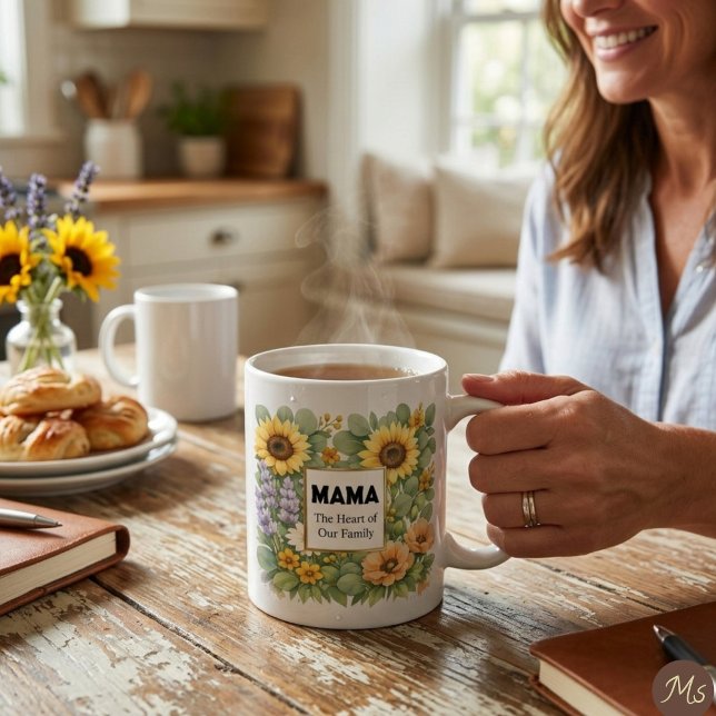 MAMA Gul Solros Lila Lavendel Falskt Guld  Kaffemugg (Skapare uppladdad)