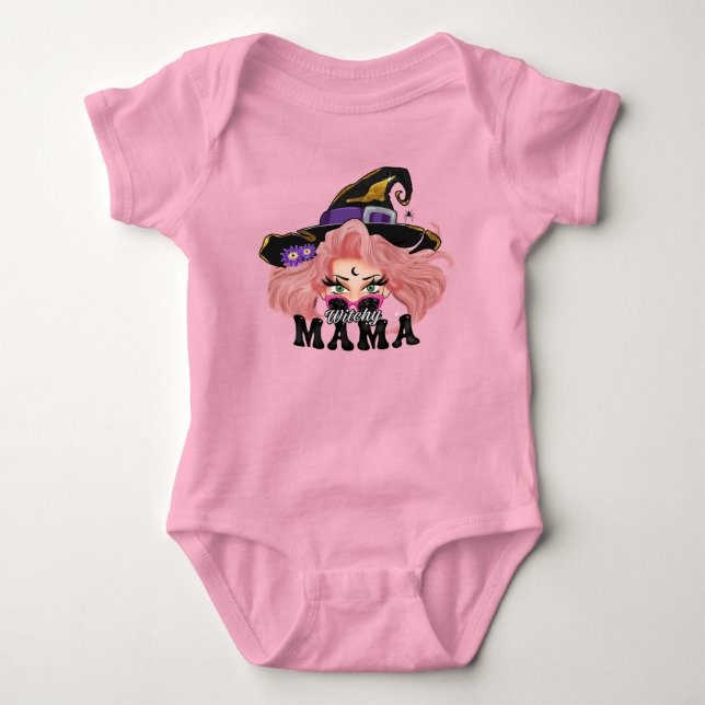 mama, Halloween, witch, baby, new born  T Shirt (Framsida)