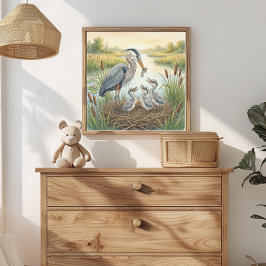 Mama Heron och Kycklingar Plantskola Poster