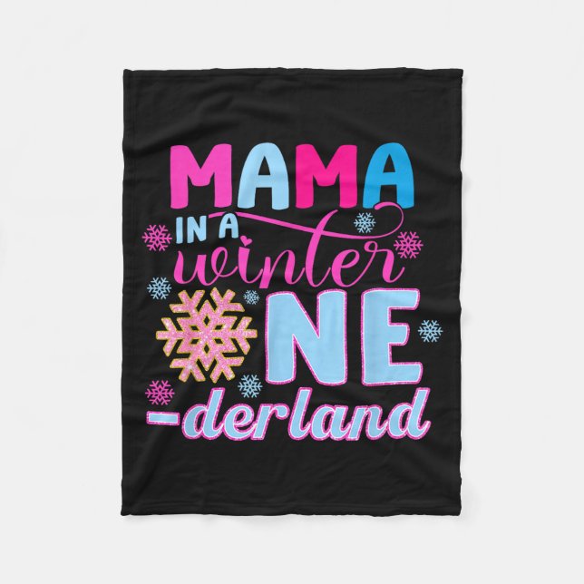 Mama In A Winter Onederland Bday Girl Sweet Snowfl Fleecefilt (Framsidan)