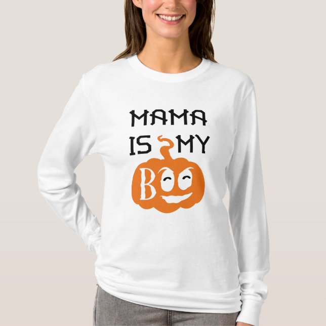 Mama is my Boo, Black and Orange Design T Shirt (Framsida)