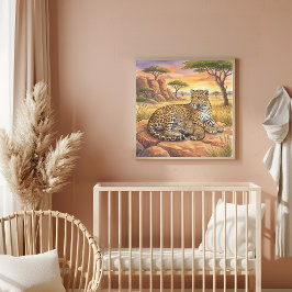 Mama Leopard och ungar Nursery Poster