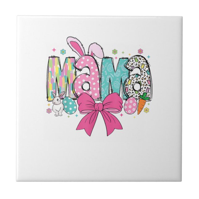 Mama Mini Påsk Matchande Mama Kanin Påskdag T- Kakelplatta (Framsidan)