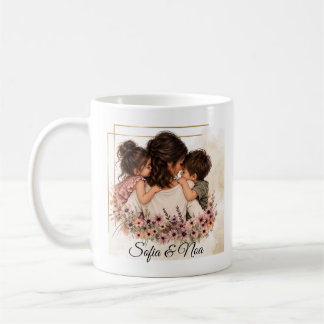 Mama mit Sohn & Tochter Tasse - Mit Wunschname Kaffemugg