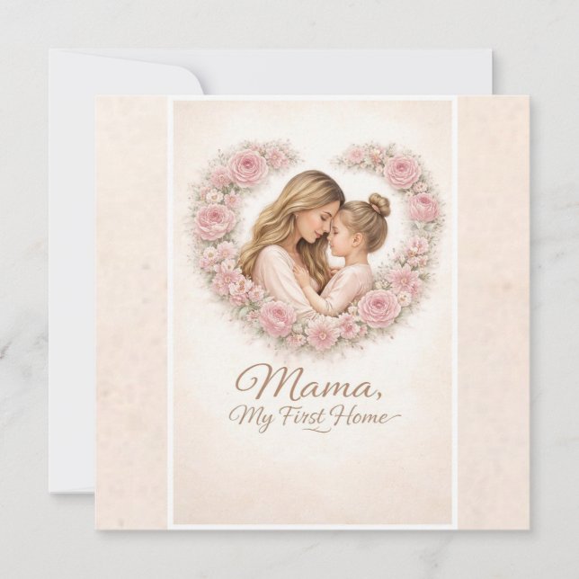 Mama — Mitt första hem | Blommig moder- och dotter Inbjudningar (Framsida)