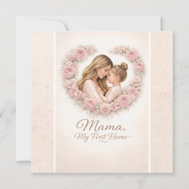 Mama — Mitt första hem | Blommor för mor och dotte Julkort (Framsida)