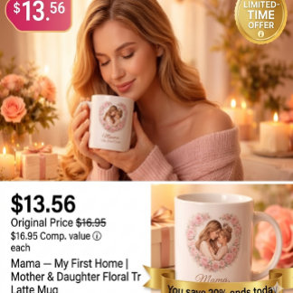 Mama — Mitt första hem | Mor & Dotter Blommig Tr Jumbo Mugg