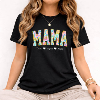 Mama Mom Floral With Kids Names Mother's Day T Shirt