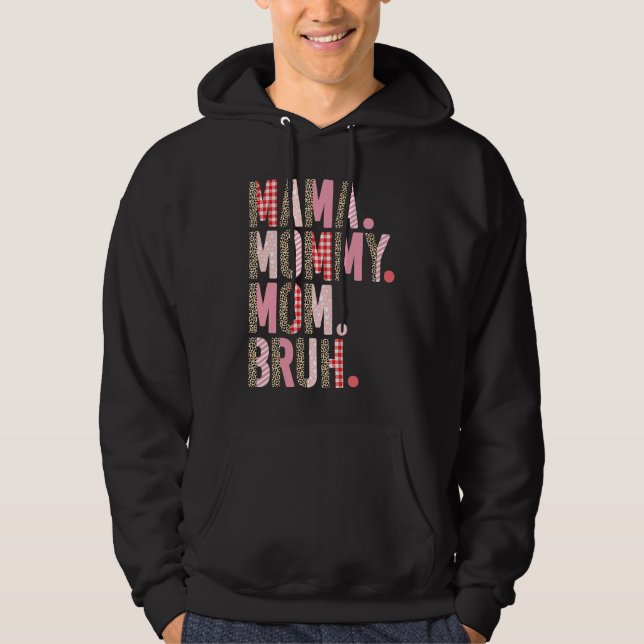 Mama Mommy Mom Bruh Pink Leopard Plaid Mother's Da Hoodie (Framsida)