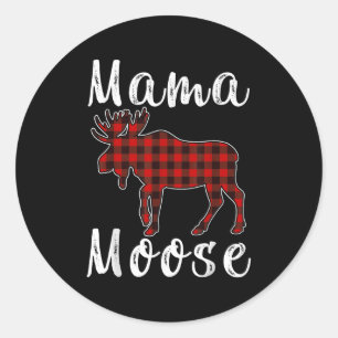Mama Moose Familj Jul Pyjamas Röd&Svart Runt Klistermärke