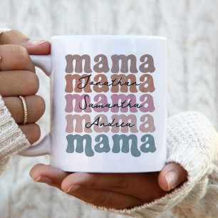 Mama Mother's Day Custom Kids Names Retro Två-Tonad Mugg