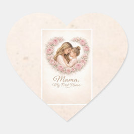 Mama — My First Home | Mother & Daughter Floral Tr Hjärtformat Klistermärke