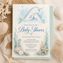 Mama Narval Mysig Baby Shower Inbjudan