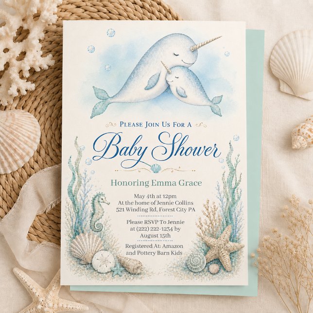 Mama Narval Mysig Baby Shower Inbjudan  (Skapare uppladdad)