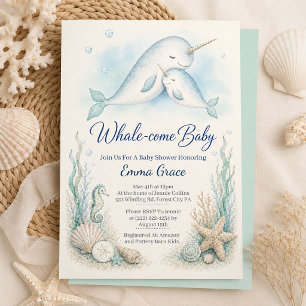 Mama Narwhal Mysig Baby Shower Inbjudan