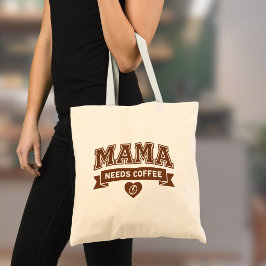 MAMA Needs Coffee Brown White Heart Coffee Bean Tygkasse