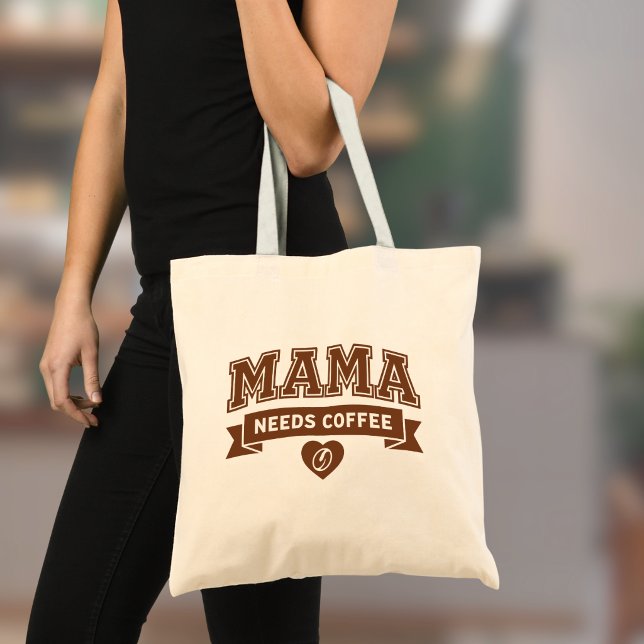 MAMA Needs Coffee Brown White Heart Coffee Bean Tygkasse (Skapare uppladdad)