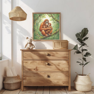 Mama Orangutan och barnkammare Poster