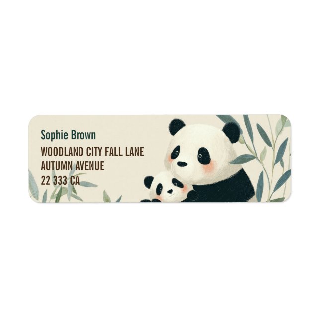 Mama Panda & Unge Söta Djur Returadress  Etikett (Framsidan)