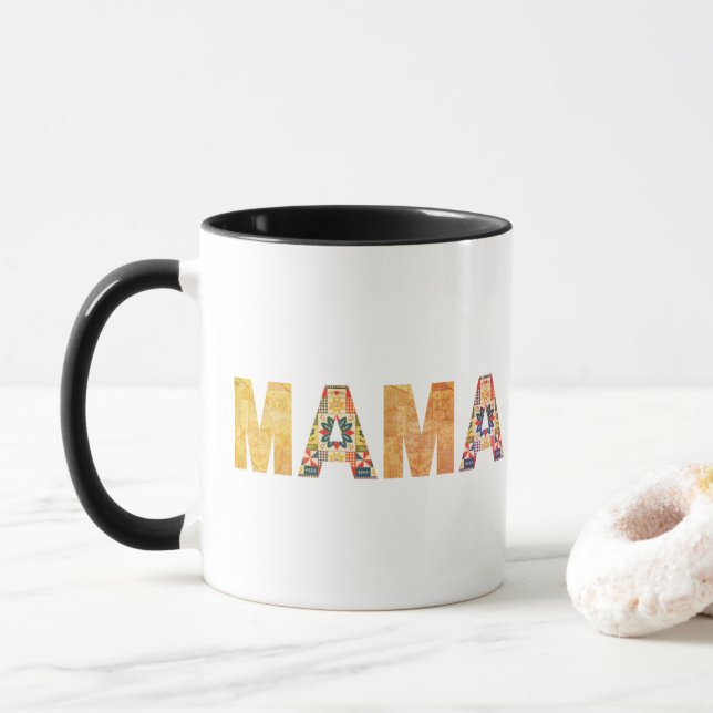 Mama Patchwork Typografi Design Mugg (Med munk)