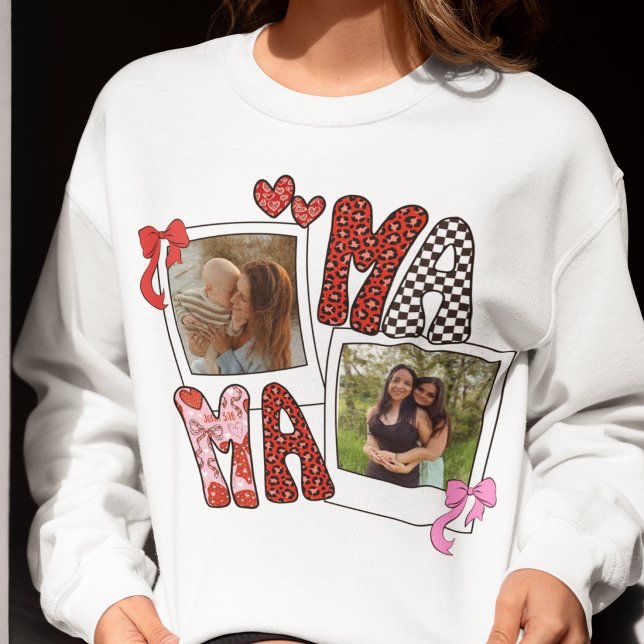 Mama Photo Collage Coquette Leopard Bow Sweatshirt T Shirt (Skapare uppladdad)