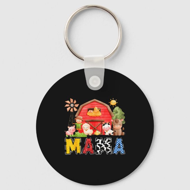Mama Red Farm Cow Birthday Boy Matching Family Par Nyckelring (Framsida)