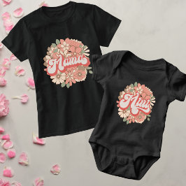 Mama Retro Blommig Bukett Rosa Korall Typografi T Shirt