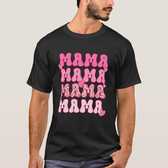Mama Retro Leopard Valentine's Day for Mom T Shirt (Framsida)