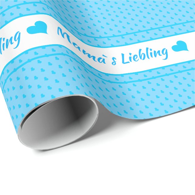 Mama`s Liebling blau mit Herzen Presentpapper (Rullad Hörn)