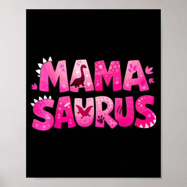 Mama saurus rolig dino födelsedag för mammas barn poster (Framsidan)