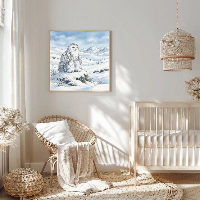 Mama Snowy Owl and Owlets Nursery Poster (Skapare uppladdad)