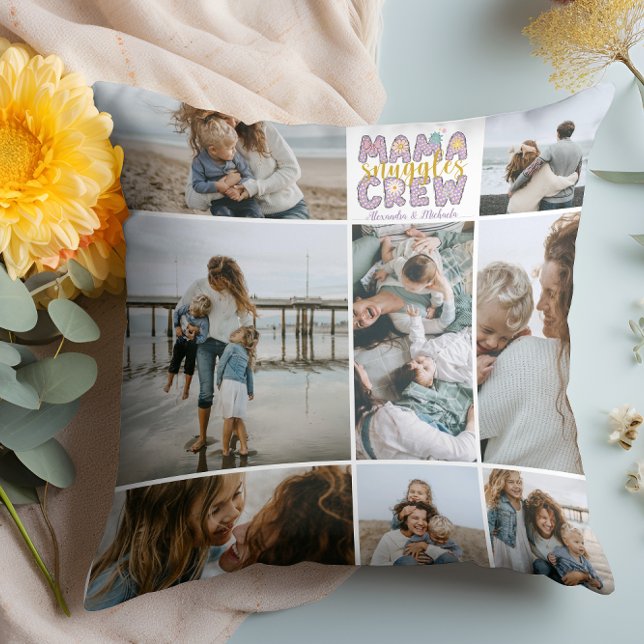 Mama Snuggle Crew Floral 8 Photo Collage Kudde (Skapare uppladdad)