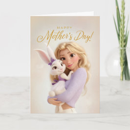Mama Snuggling Her Baby Bunny Mother's Day Card Kort