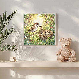 Mama Sparrow och Kycklingar Plantskola Poster