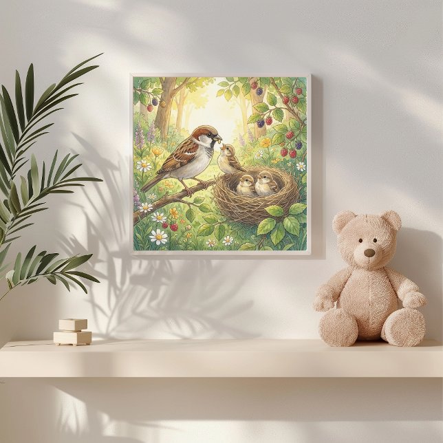 Mama Sparrow och Kycklingar Plantskola Poster (Skapare uppladdad)